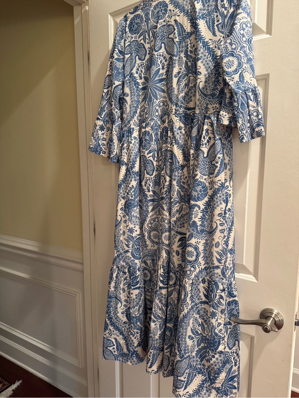 Blue & White V-Neck Maxi Dress - Classic Printed Women’s Dress - Picture 6 of 6